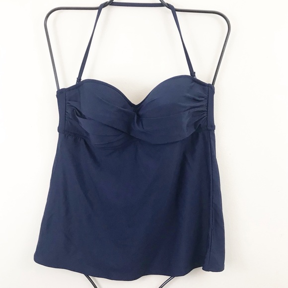 J Crew Twist Front Draped Swing Tankini Swim Swimsuit Bikini Top Navy Blue S new